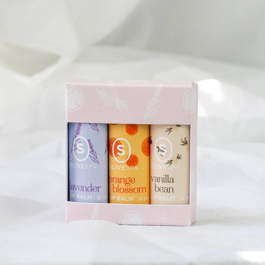 OLIVESPA - Joanna Lip Balm Trio (Lavender, Orange Blossom, and Vanilla Bean)